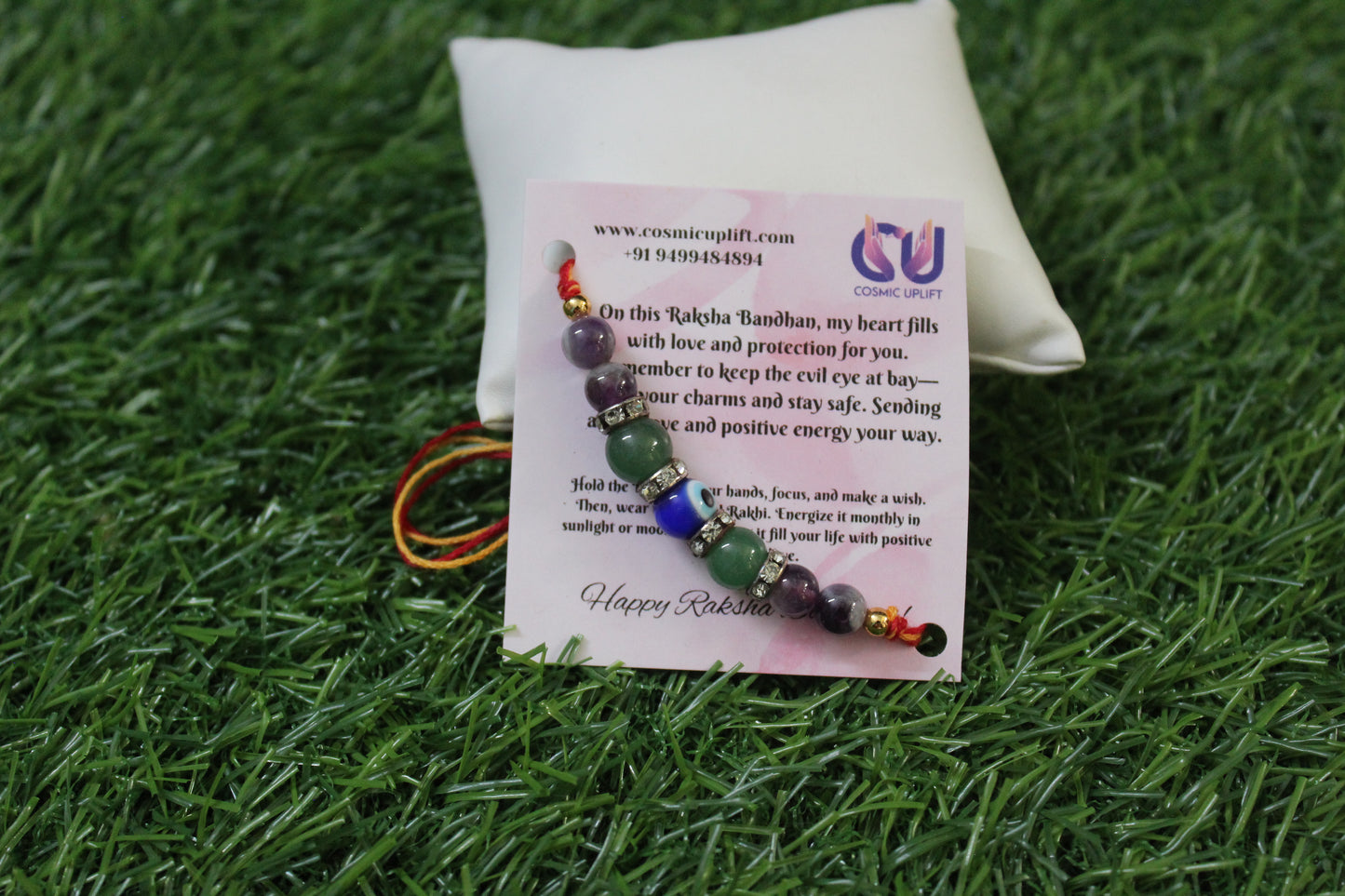 Crystal Rakhi: Green Aventurine and Amethyst